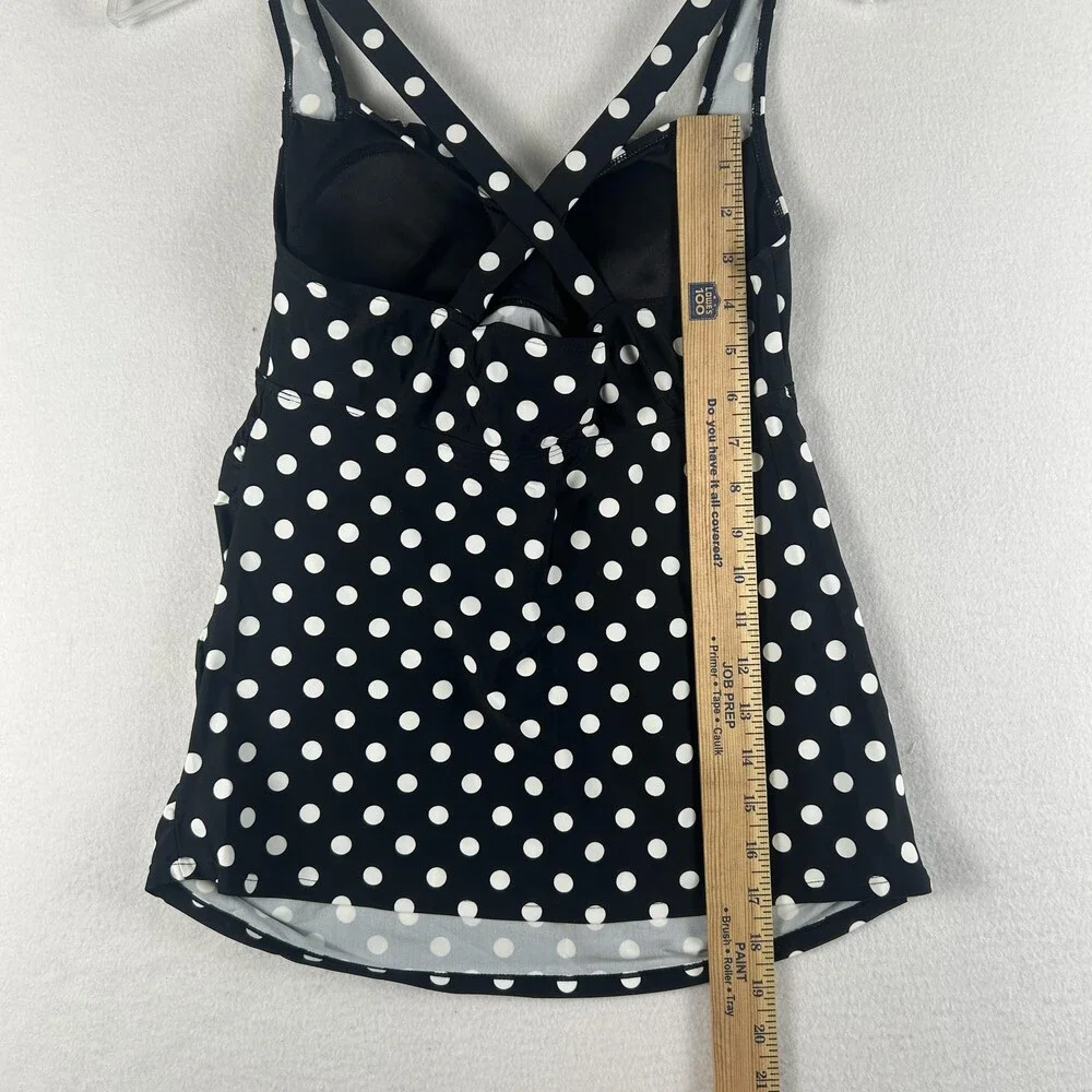 Motherhood Maternity Tankini Top Womens Small Black Polka Dot Swim Crossback